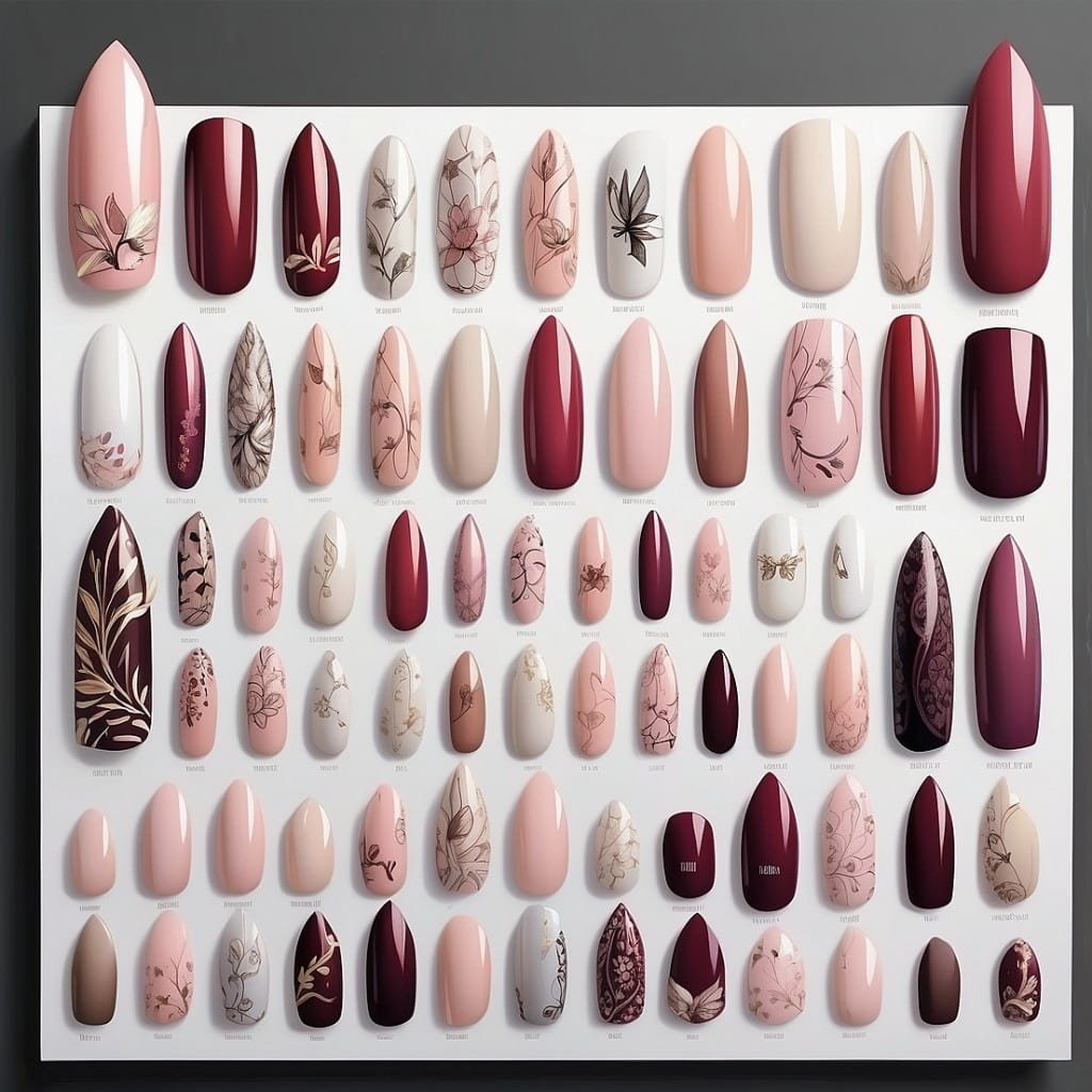 An illustration showcasing various popular acrylic nail shapes