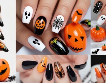 collage of different Halloween nail designs